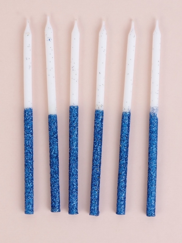 Свечи для торта "Блестящее сияние", 6 шт, белые с голубым