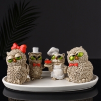 Набор фигур "4 совы на подносе" размер 20х10х10 см, бежевый
