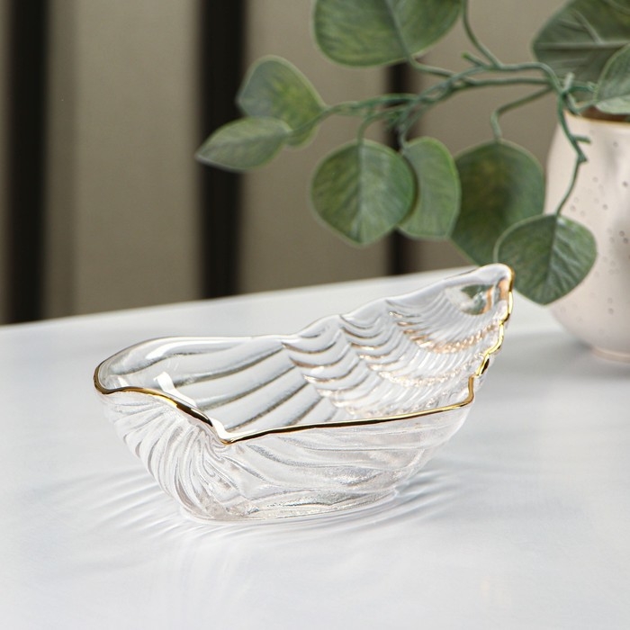 Блюдо сервировочное Magistro &laquo;Ракушка&raquo;, 20&times;11 см, прозрачное с золотой каймой