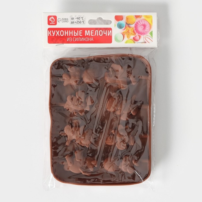 Форма для леденцов Доляна &laquo;Дино&raquo;, силикон, 14&times;11&times;1,5 см, 8 ячеек, с палочками, цвет коричневый