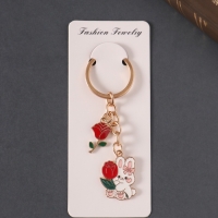 Брелок металл, эмаль "Зайка и цветы" 9 см