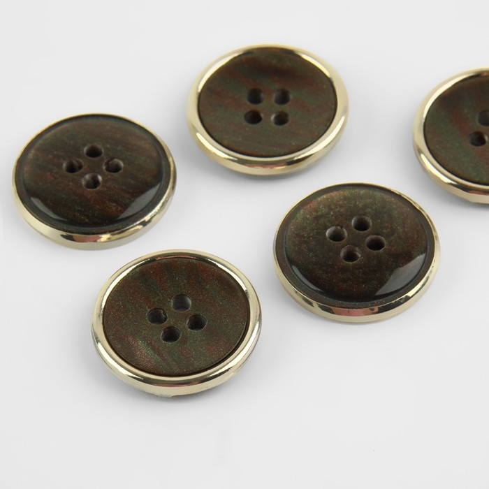 Набор пуговиц, 4 прокола, d = 18 мм, 5 шт, цвет графитовый/золотой