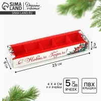 Коробка под 5 конфет с ячейками &laquo;Снегири&raquo;, 6 х 23 х 3 см