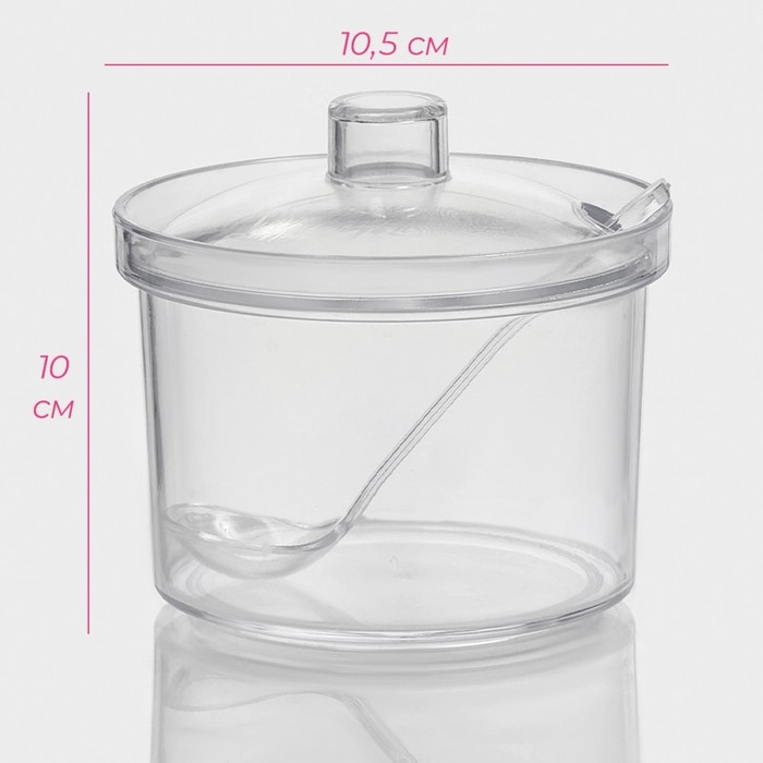 Сахарница с ложкой Доляна, 400 мл, 10,5&times;10,5&times;10 см, цвет прозрачный