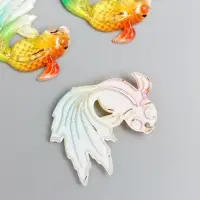Декор для творчества пластик "Рыбка оранж с зелёно-голубым хвостом" с золотом 2,5х3 см