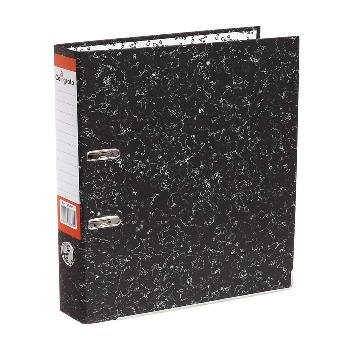 Папка-регистратор 50 мм, А4, Calligrata, эконом мрамор, нижний металлический кант, черная