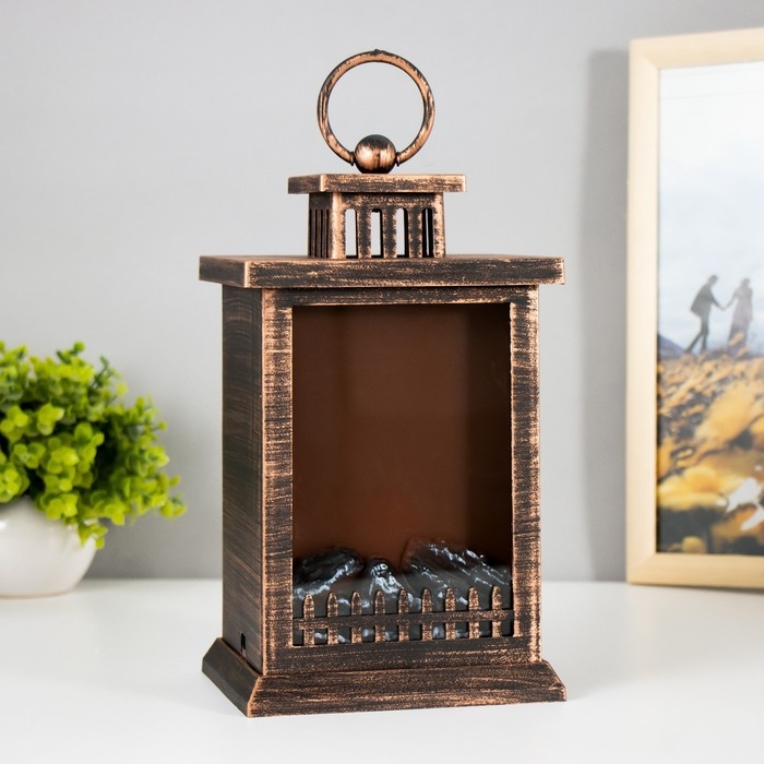 Ночник "Камин" LED от батареек 3хАА USB черный с медной патиной 12х14,5х26,5 см