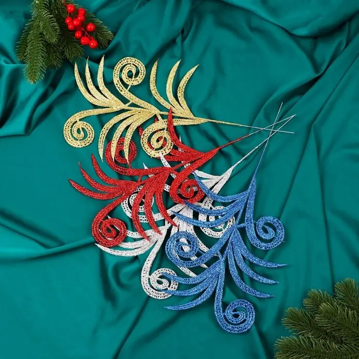 Декор блеск &laquo;Листы с завитками&raquo;, h=28 см, МИКС