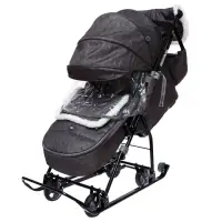 Санки - коляска &laquo;Наши детки 6&raquo;, чехол для ног, муфта, сумка, принт с ламой, серый