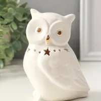 Сувенир керамика свет "Филин с ожерельем из звёзд" белый 9х6,5х13 см