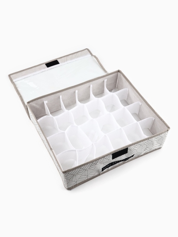 Органайзер для хранения  24 ячейки с крышкой "Домашняя коллекция", 34 х 28 х 10 см