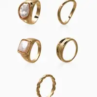 Набор колец 5 шт "Новый стиль" жемчуг, размер МИКС, цвет белый в золоте