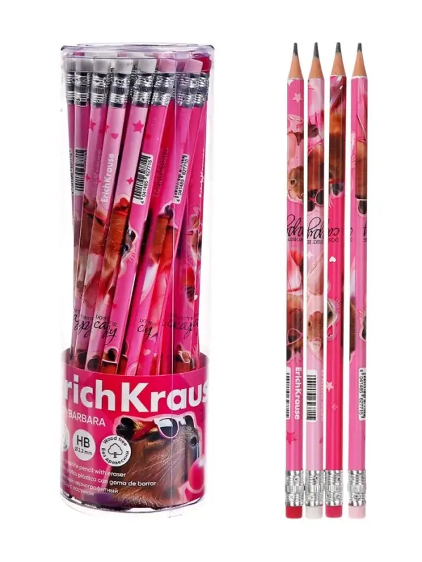 Карандаш чернографитный, ErichKrause CapyBarbara, круглый, с ластиком, НВ, дизайн, пластик