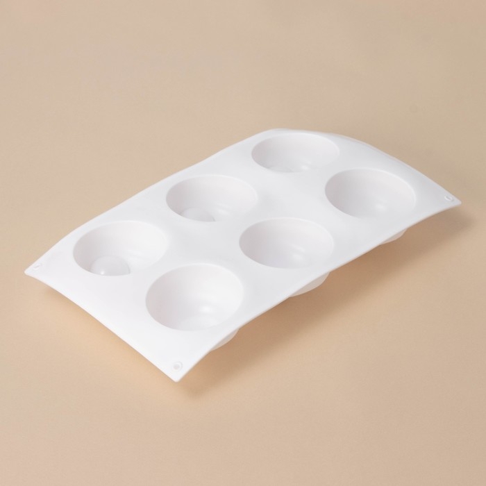 Форма для муссовых десертов и выпечки Доляна «Десерт с фруктами», 30×17,5×4,5 см, 6 ячеек (d=7 см), цвет белый Форма для муссовых десертов и выпечки Доляна «Десерт с фруктами», 30×17,5×4,5 см, 6 ячеек (d=7 см), цвет белый