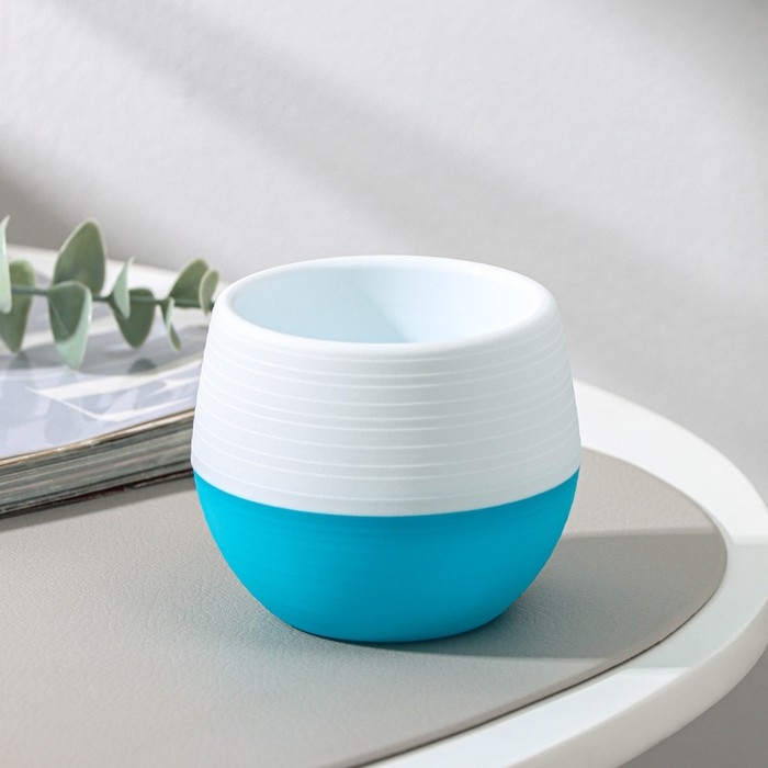 Горшок для цветов с поддоном &laquo;Япония&raquo;, 125 мл, d=8 см, h=6,5 см, цвет белый-бирюзовый