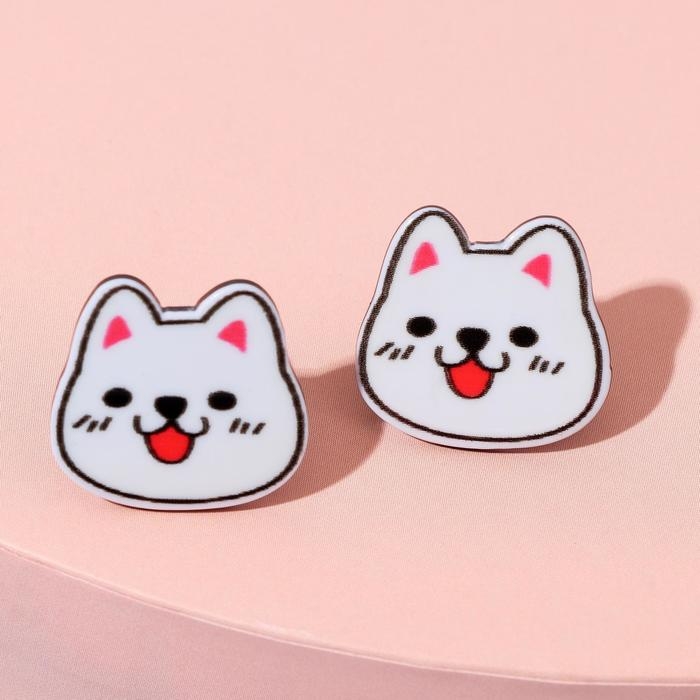 Серьги детские «Выбражулька» собачки, цвет белый в серебре Серьги детские «Выбражулька» собачки, цвет белый в серебре