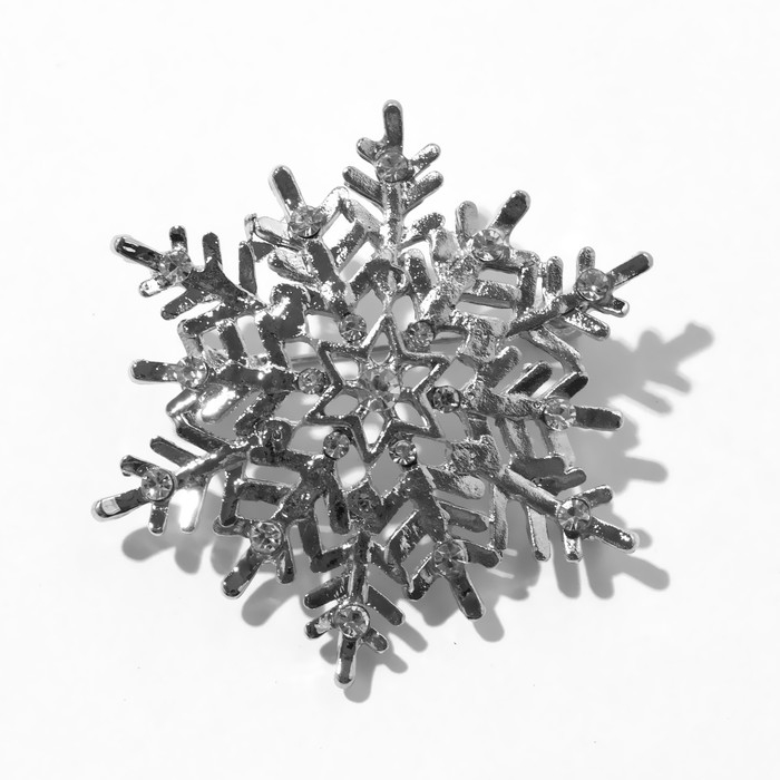 Новый год! Брошь "Снежинка узорчатая", цвет белый в серебре