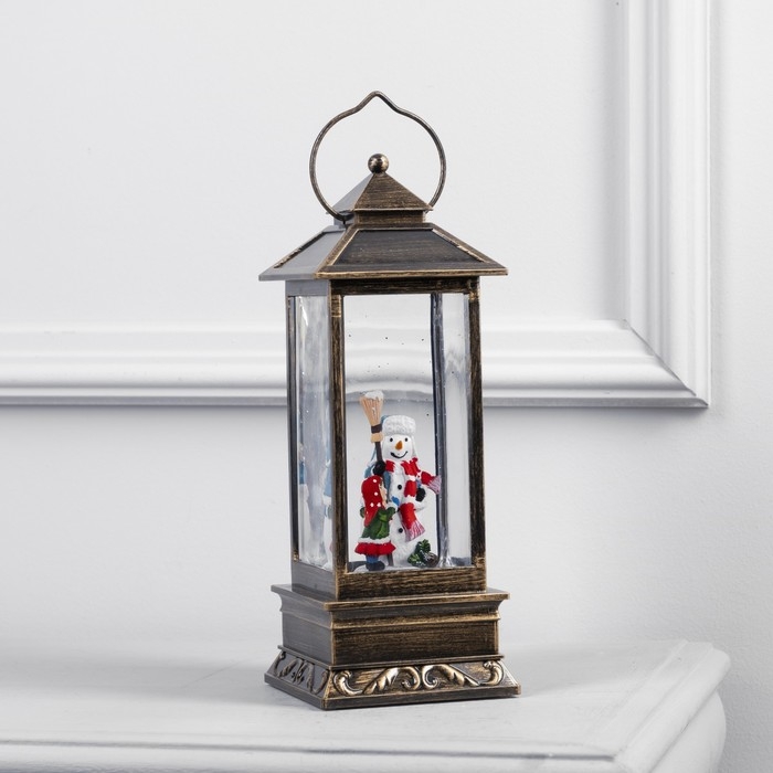 Светодиодная фигура &laquo;Фонарь с девочкой и снеговиком&raquo; 10 &times; 27 &times; 10 см, пластик, батарейки ААх3 (не в комплекте), USB, свечение тёплое белое