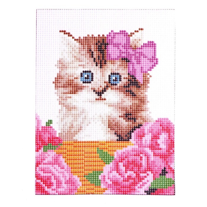 Канва для вышивки крестиком &laquo;Котёнок в корзинке&raquo;, 20х15 см