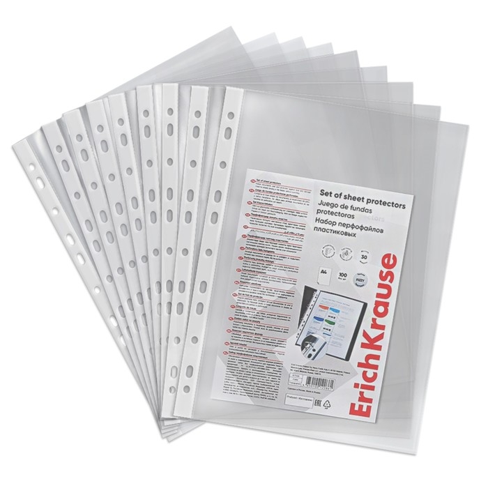 Файл-вкладыш А4, 30 мкм ErichKrause Файл-вкладыш А4, 30 мкм ErichKrause "Fizzy Clear", прозрачный, тиснение "апельсиновая корка", вертикальный, вмещает до 50 листов, 100 штук