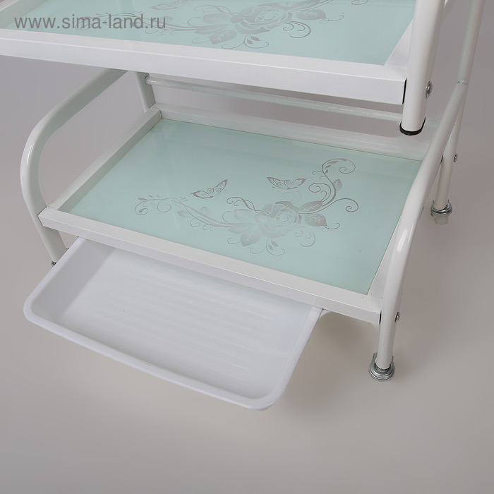Столик косметолога 52&times;32&times;80, на колеса&times;, 3 полки, цвет белый (РИСУНОК НА СТЕКЛЕ МИКС)