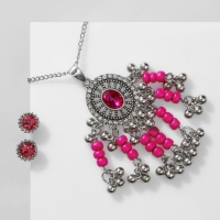 Гарнитур 2 предмета: серьги, кулон &laquo;Соло&raquo; овал, цвет малиново-белый в чернёном серебре, 48 см