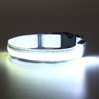 Ошейник с подсветкой Двойная полоса размер L, ОШ 45-52 х 2,5 см, 3 режима свечения белый Ошейник с подсветкой Двойная полоса размер L, ОШ 45-52 х 2,5 см, 3 режима свечения белый