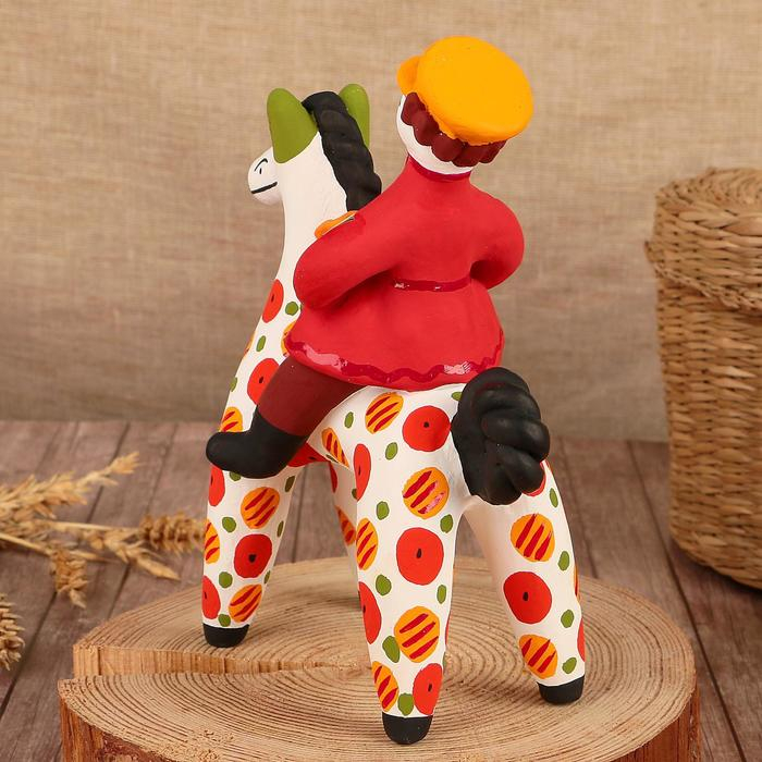 Дымковская игрушка "Всадник с букетом", 16 см