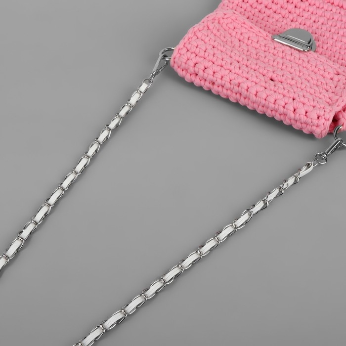 Цепочка с искусственной кожей для сумки, с карабинами, 10 × 15 мм, 118 ± 3 см, цвет серебряный/белый Цепочка с искусственной кожей для сумки, с карабинами, 10 × 15 мм, 118 ± 3 см, цвет серебряный/белый