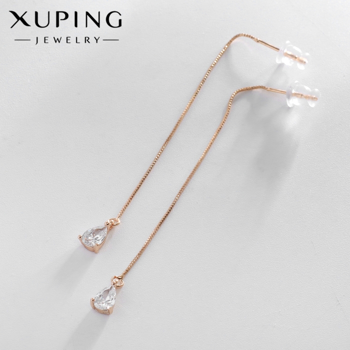 Серьги висячие со стразами XUPING протяжки, блеск, цвет белый в розовом золоте Серьги висячие со стразами XUPING протяжки, блеск, цвет белый в розовом золоте