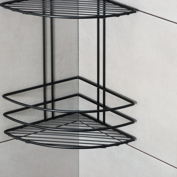 Полка для ванной угловая 3-х ярусная, 20&times;20&times;66 см, цвет чёрный