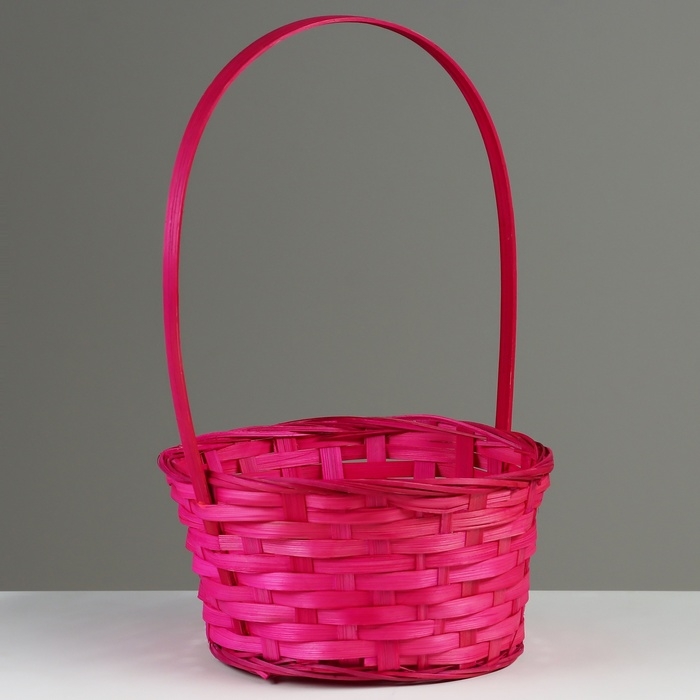 Корзина плетеная, D21 х 10/34 см, розовый, бамбук Корзина плетеная, D21 х 10/34 см, розовый, бамбук