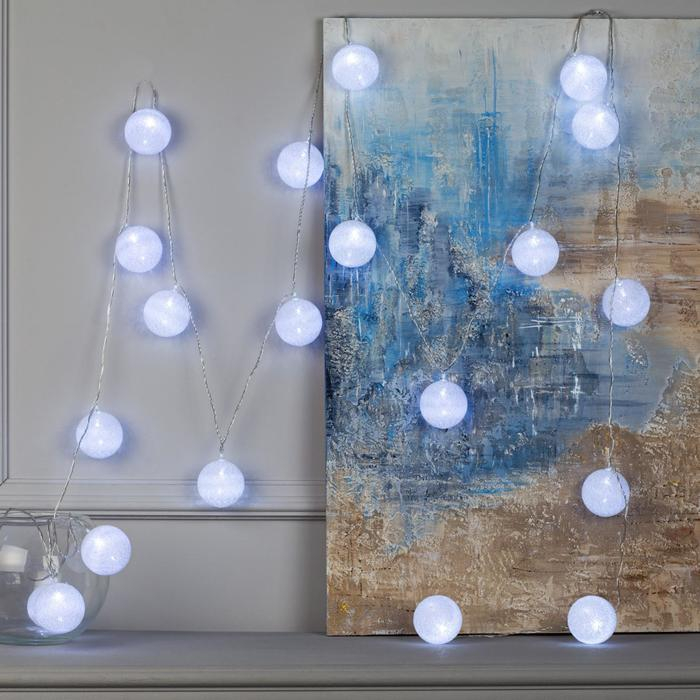 Гирлянда &laquo;Нить&raquo; 5 м с насадками &laquo;Клубки белоснежные&raquo;, IP20, прозрачная нить, 20 LED, свечение белое, 220 В