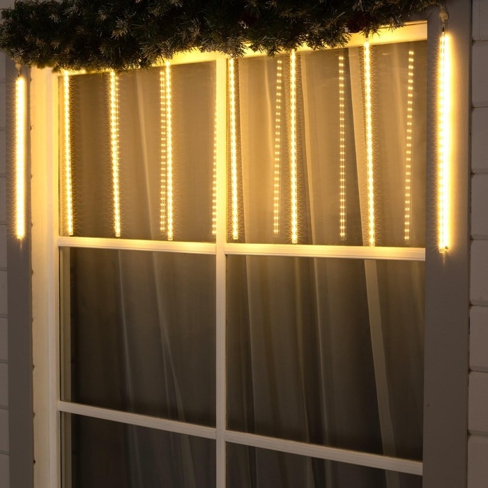 Гирлянда &laquo;Сосульки&raquo; 2.5 &times; 0.5 м, IP65, прозрачная нить, 288 LED, свечение тёплое белое с эффектом стекания, 12 В