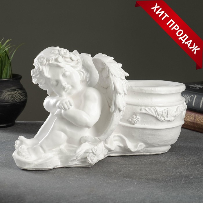 Декоративное кашпо для цветов, &laquo;Спящий ангел&raquo;, 650 мл, 15&times;18.5&times;31 см, гипс, белое