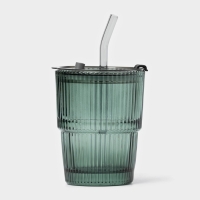 Стакан стеклянный с крышкой и трубочкой &laquo;Вино Верде&raquo;, 350 мл, цвет зелёный