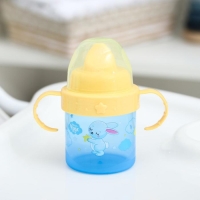 Поильник детский с твёрдым носиком &laquo;Зайки. Мамы и малыши&raquo;, 140 мл, с ручками, цвет голубой