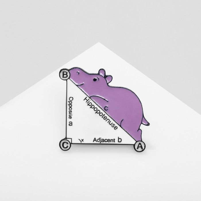 Значок &laquo;Школа&raquo; гиппопотам, цвет бело-сиреневый в чёрном металле