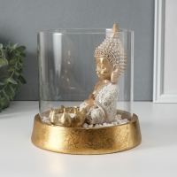 Сувенир полистоун, стекло "Медитирующий Будда в саду камней" со свечой 18х18х18 см Сувенир полистоун, стекло "Медитирующий Будда в саду камней" со свечой 18х18х18 см