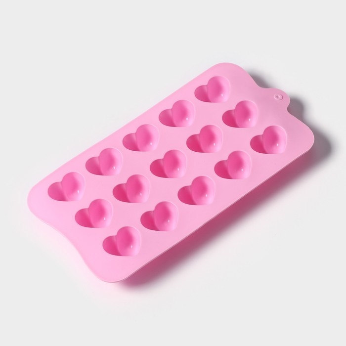 Форма для конфет и шоколада Доляна &laquo;Сердечки&raquo;, силикон, 19,5&times;10&times;1,8 см, 15 ячеек (2,7&times;2,3 см), цвет МИКС