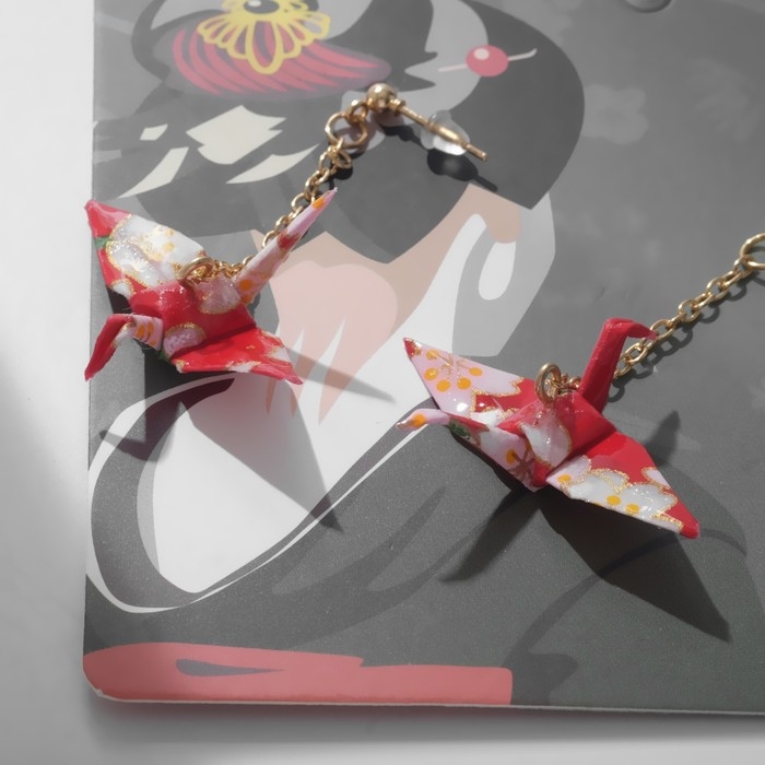 Серьги с жемчугом &laquo;Япония&raquo; яркое оригами, цветные в золоте