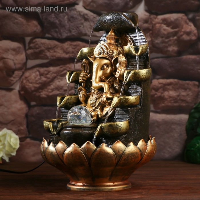 Фонтан настольный от сети, подсветка "Ганеша в храме" бронза 40х25х25 см