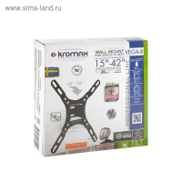 Кронштейн Kromax VEGA-8, для ТВ, наклонный, 15-42", 30 мм от стены, черный