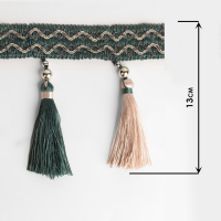 Тесьма с бусинами, 13 см, 5 ± 0,5 м, цвет изумрудный/бежевый Тесьма с бусинами, 13 см, 5 ± 0,5 м, цвет изумрудный/бежевый