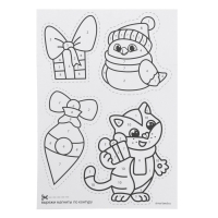 Магнит - фреска своими руками на новый год &laquo;Снегирь и котик&raquo;, новогодний набор для творчества