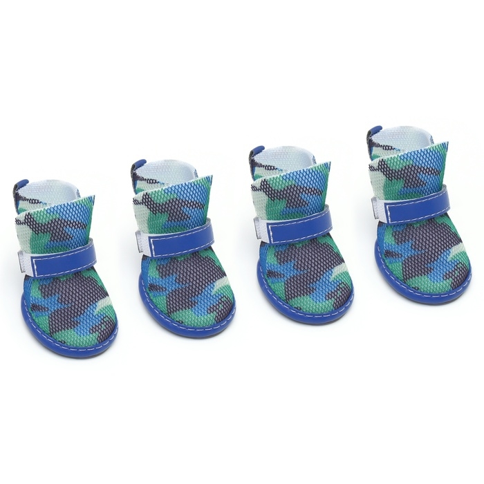 Ботинки для собак Ботинки для собак "Боец", набор 4 шт, размер 1 (подошва 4 х 3,2 см), камуфляж синий