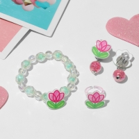 Набор детский &laquo;Выбражулька&raquo; 3 предмета: клипсы, браслет, кольцо, цветы тюльпаны, цветной