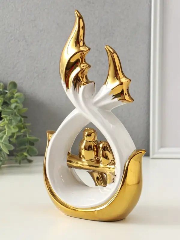 Сувенир керамика "Две птички на ветке" белый с золотом 7х15,5х29,5 см