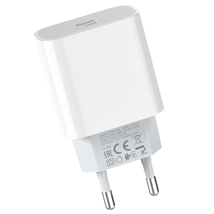 Сетевое зарядное устройство Hoco C76A Plus, Type-C - PD/QC 20 Вт 3 А, белый