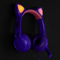 Наушники Qumo Game Cat Purple, игровые, микрофон, USB+3.5 мм, 2м, фиолетовые